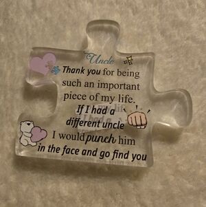 "Uncle Thank You..." Appreciation Plastic Puzzle Piece Desk Office Decor NIP